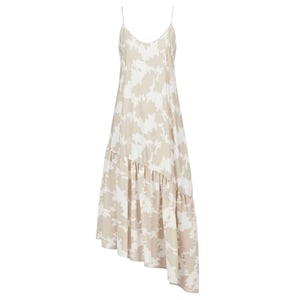 Armani Exchange Maxijurk voor dames met tie-dye-patroon en asymmetrische zoom (Zand)