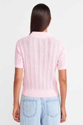 Getextureerde Kant Gebreide Polo Blouse