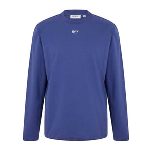 Off White Heren-T-shirt met ronde hals, normale pasvorm en lange mouwen (Donkerblauw/Wit)