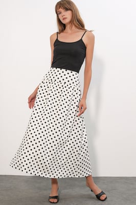 Hoge taille polkadot maxi rok