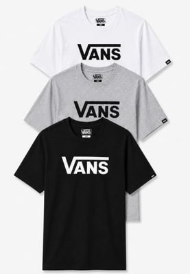 3 Pack Vans Mens Classic Logo T Shirt in Black / Grey / White