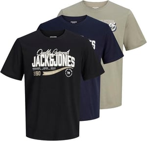 Jack & Jones Men's 3-Pack T-Shirts Short Sleeve O-Neck