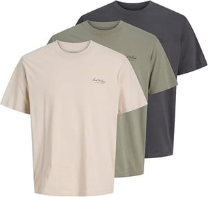 Jack & Jones Men's 3-Pack T-Shirts Short Sleeve O-Neck