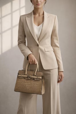 Crocodile-Print Handbag in Beige