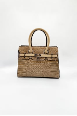 Crocodile-Print Handbag in Beige
