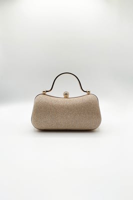 Diamonte Handle Glitter Clutch Bag with Chain Strap in Gold