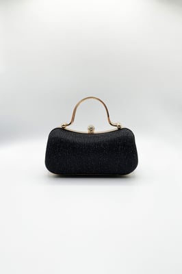 Diamonte Handle Glitter Clutch Bag with Chain Strap in Black