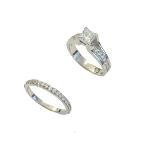 Women's Ring and Wedding Band Set in 925 Sterling Silver with Princess Cut Cubic Zirconia BIAN023