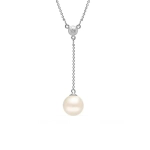 Women's Lariat Necklace with Pearl and Cubic Zirconia in 925 Sterling Silver BICLL019
