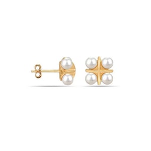 Women's Pearl Cross Earrings in 925 Sterling Silver with Gold Plating BIPE023