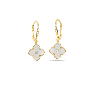 Women's Silver Earrings with Gold Plating, Clover Design, Mother-of-Pearl and Cubic Zirconia BIPE080