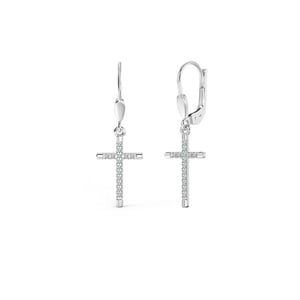 Women's Sparkling Cross Earrings in 925 Sterling Silver with Cubic Zirconia BIPE054