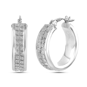 Women's Wide Hoop Earrings with Diamond Texture, 925 Sterling Silver BIPE018
