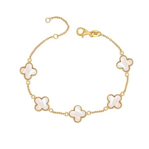 Women's Bracelet Clover Mother of Pearl Gold Sterling Silver 925 BIPU024