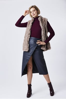 Faux Fur Faux Suede Vertical Striped Gilet