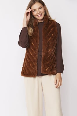 Faux Fur Faux Suede Diagonal Stripe Gilet