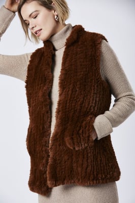 Hand Knitted Faux Fur Long Gilet