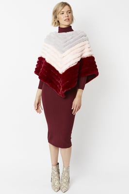 Faux Fur Faux Suede Striped Poncho