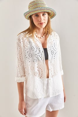 Geborduurd Kant Geweven Shirt