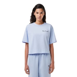 Lacoste Crop-T-shirt met ronde hals en logo voor dames (Blauw)