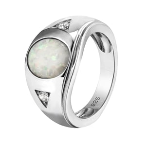 Sterling Silver Chunky Opal and CZ Ring