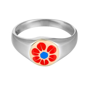 Sterling Silver Red Enamel Signet Ring