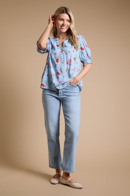 Floral Printed Puff Sleeve Overhead Shirt