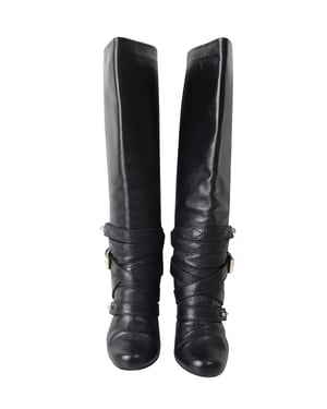 Mulberry Postman's Lock Knee High Boots in Black Leather