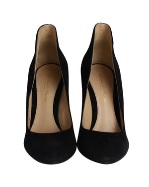 Gianvito Rossi Round-toe Flared Pumps in Black Suede