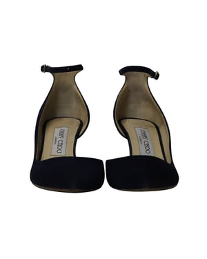 Jimmy Choo Mid Heel Pointed Pumps in Navy Blue Suede
