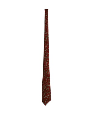 Hermes Trees Printed Tie in Red Silk