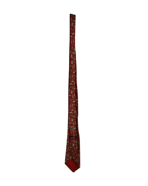 Hermes Trees Printed Tie in Red Silk