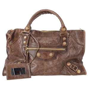 Balenciaga Chevre Giant Gold Motorcycle City Bag in Brown Leather