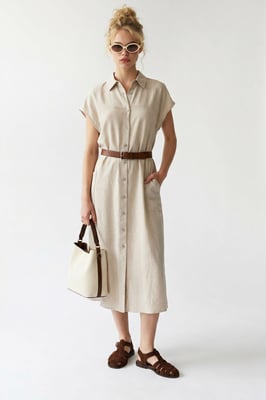 Geveste Midi Overhemdjurk