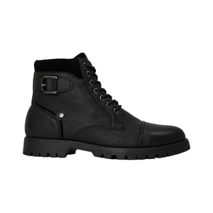 Original Penguin Effen leren combatlaarzen voor heren (Zwart)