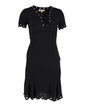 Michael Kors jurk met oogjes en vetersluiting, geschulpte rand, in zwart polyester