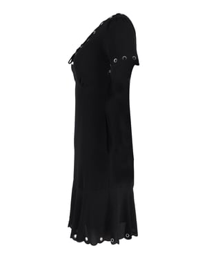 Michael Kors jurk met oogjes en vetersluiting, geschulpte rand, in zwart polyester