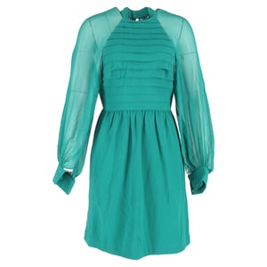 3.1 Phillip Lim knielange jurk met transparante accenten in groene wol en zijde