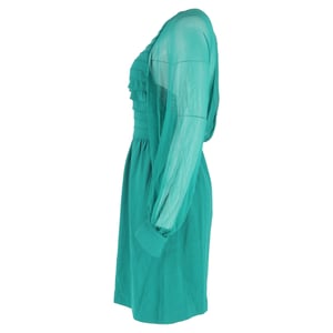 3.1 Phillip Lim knielange jurk met transparante accenten in groene wol en zijde