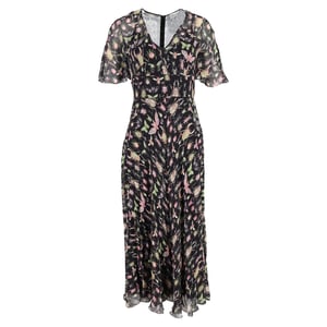 Rode Valentino midi-jurk met V-hals en print in zwarte zijde