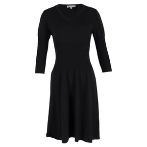 Max Mara midi-jurk met V-hals en 3/4 mouwen in zwarte wol