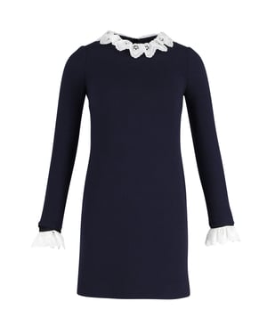 Victoria Beckham mini-jurk met broderie anglaise-afwerking in marineblauwe wol