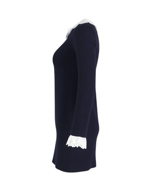 Victoria Beckham mini-jurk met broderie anglaise-afwerking in marineblauwe wol