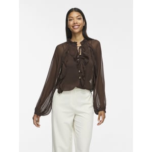 Vila vitiro v-neck l/s flounce top/bfs 14116881 coffee bean