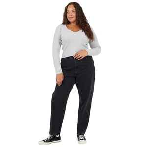 Brave Soul Dames Notch Neck Lange Mouwen T-Shirt (Grijs Marl)