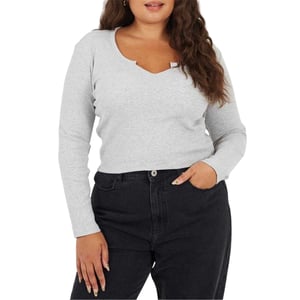 Brave Soul Dames Notch Neck Lange Mouwen T-Shirt (Grijs Marl)
