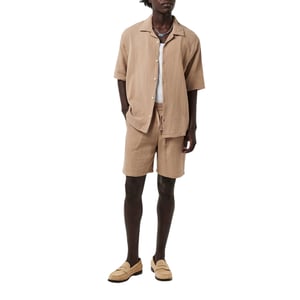 Albam Herenoverhemd met gekreukelde stof en relaxte pasvorm (Warm Beige)