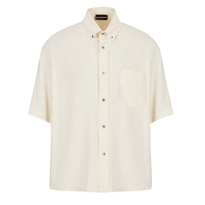 Emporio Armani EA7 Heren Relaxed Fit Overhemd met Korte Mouwen (Crème)