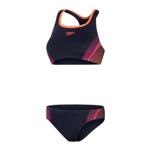 Speedo Tweedelig zwempak met strepen voor dames (Marine / Roze)