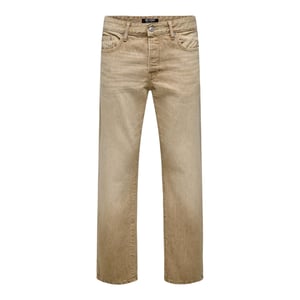 Only Herenjeans van denim met 5 zakken en een relaxte pasvorm (Beige)